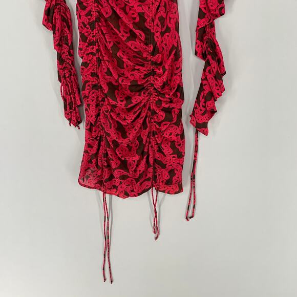 Diane Von Furstenberg Women Corrine Dress S Red Chainlink Ruched Mesh Sheer - Picture 4 of 10